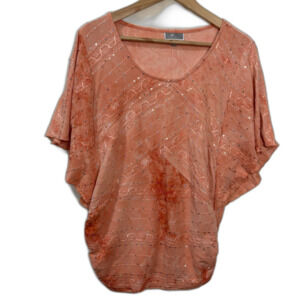 Womens Blouse Sz L Coral Flutter Sleeve Y2K Boho Chic Romantic Fairy Retro Glam